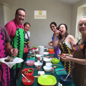 Alternative group cookery class featuring insect-based recipes at a London event