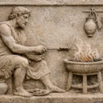 ancient greek bas relief sculpture cooking edible insects AI generated